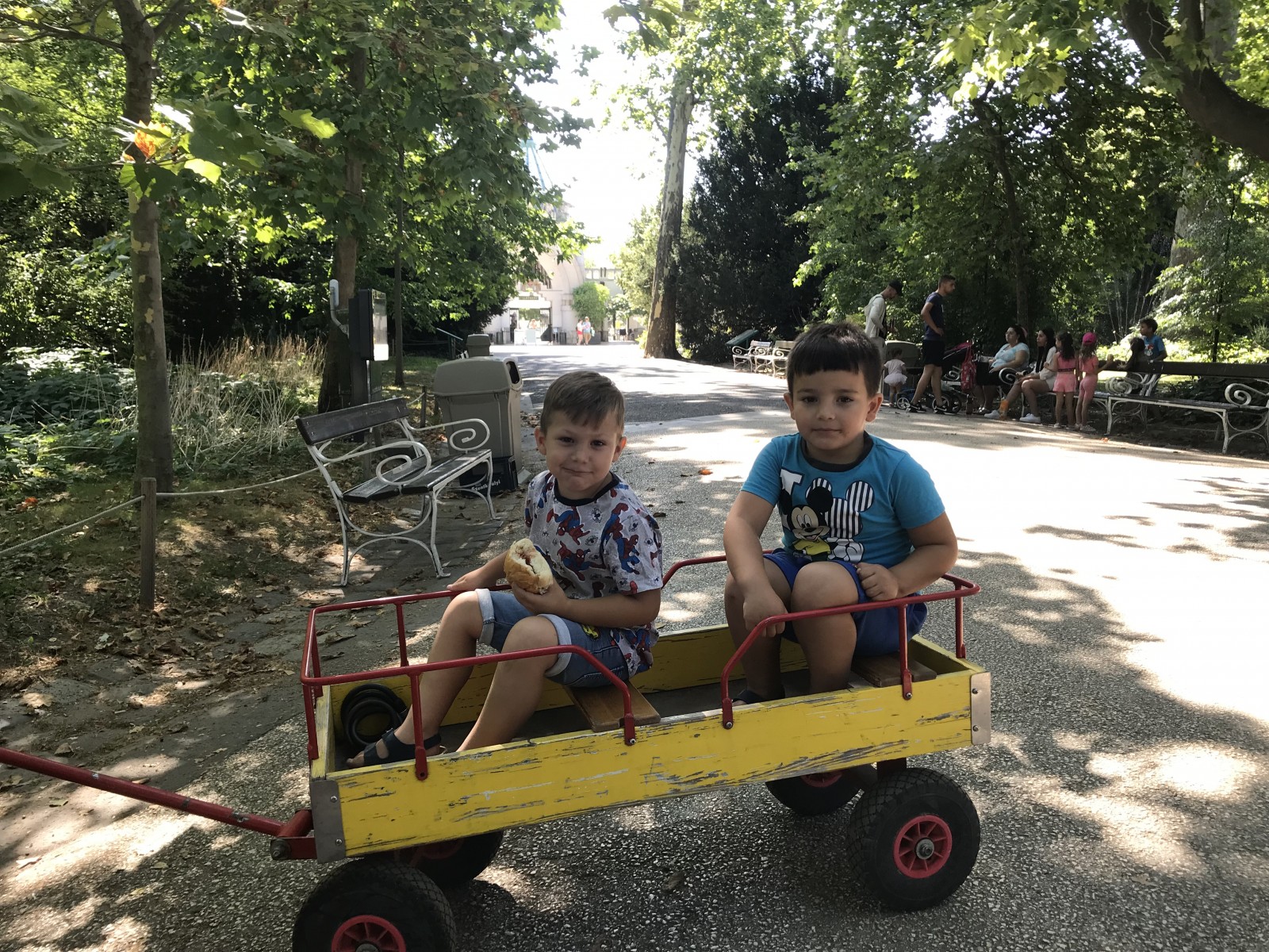 gyerekek húzoskocsin az Állatkertben 